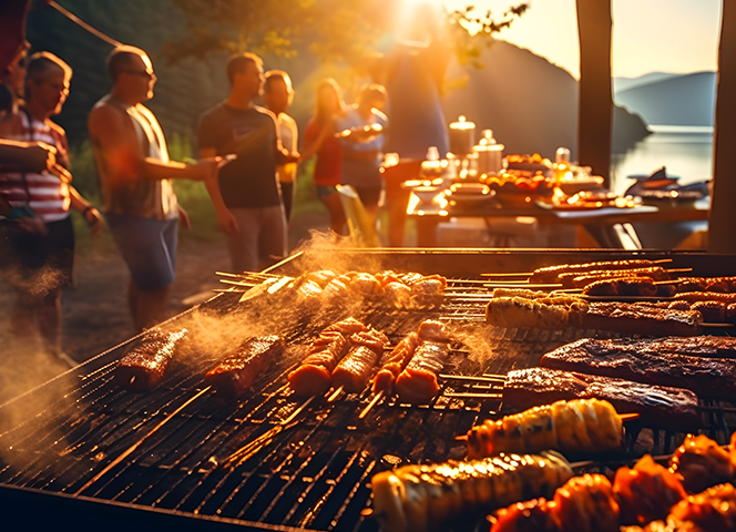 Fiesta barbacoa en un camping